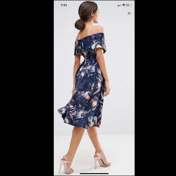 ASOS PREMIUM Floral Fold Scuba Midi Dress - Picture 2 of 3